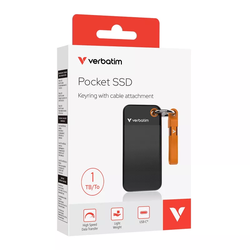 Verbatim Pocket SSD USB 3.2 Gen 2 1TB Czarny/Pomarańczowy, 1 TB, USB Type-C, 3.2 Gen 2 (3.1 Gen 2), 1000 MB/s, 10 Gbit/s, Czarny, Pomarańczowy