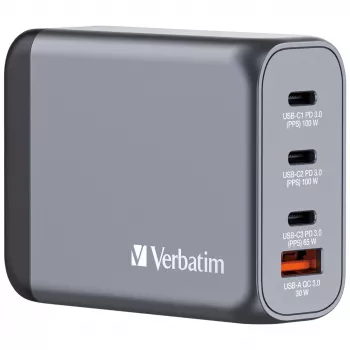 Ładowarka Verbatim GNC-100 GaN 100 W z 2x USB-C PD 100 W / 1x USB-C PD 65 W / 1x USB-A QC 3.0 (EU/UK/US)
