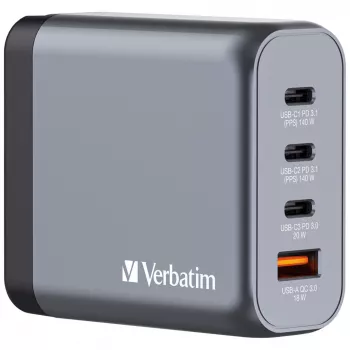 Verbatim GNC-140 GaN Charger 140W z 2 x USB-C PD 140W / 1 x USB-C PD 20W / 1 x USB-A QC 3.0 (EU/UK/US)