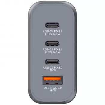Verbatim GNC-140 GaN Charger 140W z 2 x USB-C PD 140W / 1 x USB-C PD 20W / 1 x USB-A QC 3.0 (EU/UK/US)
