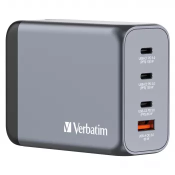 Verbatim GNC-200 Ładowarka GaN 200W z 2 x USB-C PD 100W / 1 x USB-C PD 65W / 1 x USB QC 3.0 (EU/UK/US)