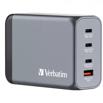 Ładowarka Verbatim GNC-240 GaN 240 W z 1 x USB-C 140 W / 1 x USB-C 100 W / 1 x USB-C 65 W / 1 x USB-A QC 3.0 (EU/UK/US)