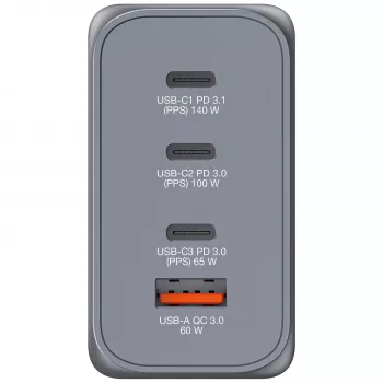 Ładowarka Verbatim GNC-240 GaN 240 W z 1 x USB-C 140 W / 1 x USB-C 100 W / 1 x USB-C 65 W / 1 x USB-A QC 3.0 (EU/UK/US)