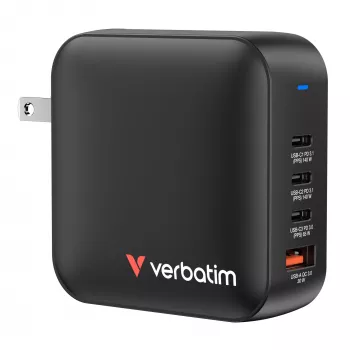 Verbatim Mini GaN Charger 165W 4 Port US plug z EU and UK adaptors