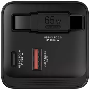 Verbatim GaN Charger 65W 2 Port wysuwany kabel wyświetlacz wtyczki US z adapterami EU i UK