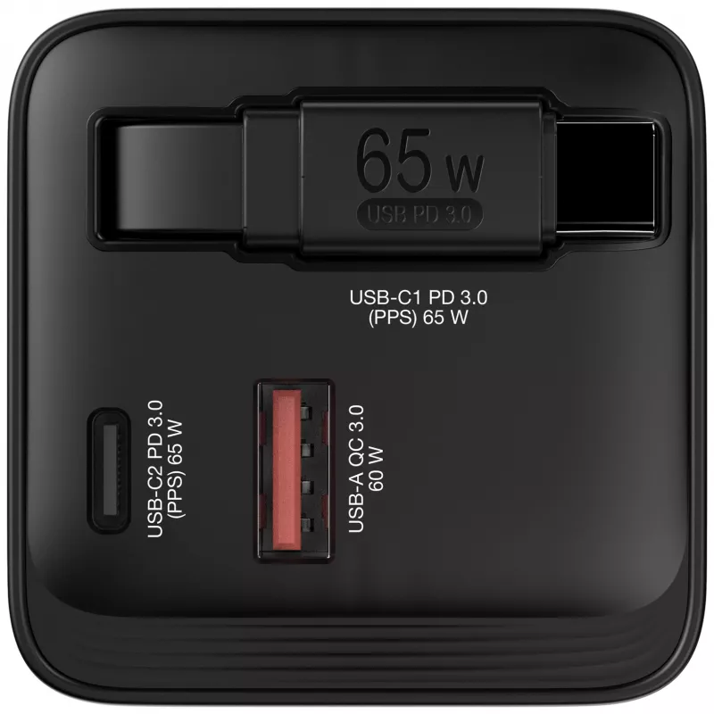 Verbatim GaN Charger 65W 2 Port wysuwany kabel wyświetlacz wtyczki US z adapterami EU i UK