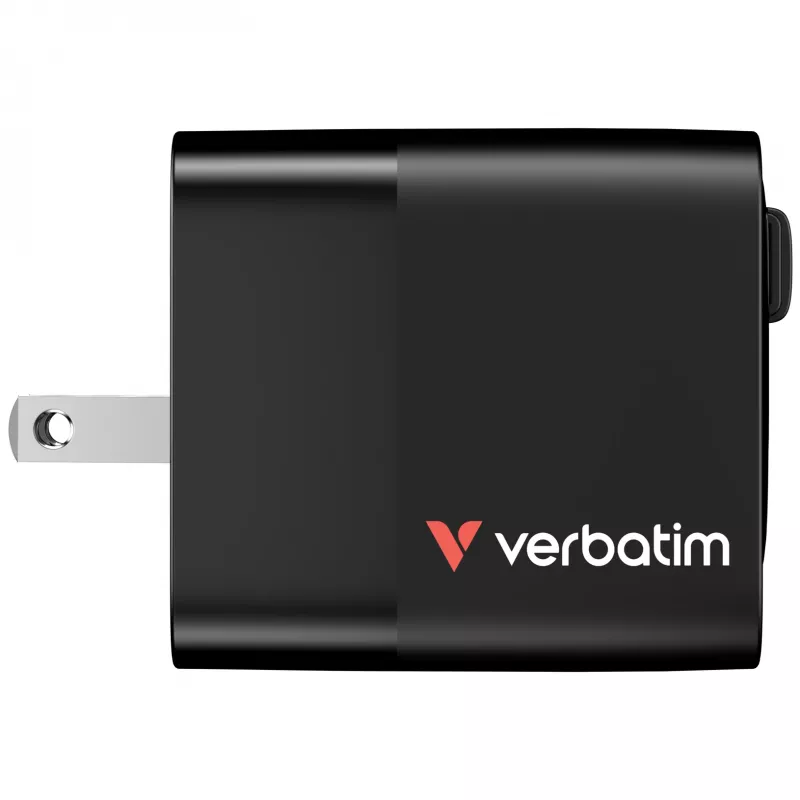 Verbatim GaN Charger 65W 2 Port wysuwany kabel wyświetlacz wtyczki US z adapterami EU i UK