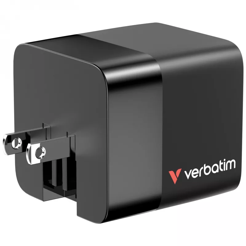 Verbatim GaN Charger 65W 2 Port wysuwany kabel wyświetlacz wtyczki US z adapterami EU i UK