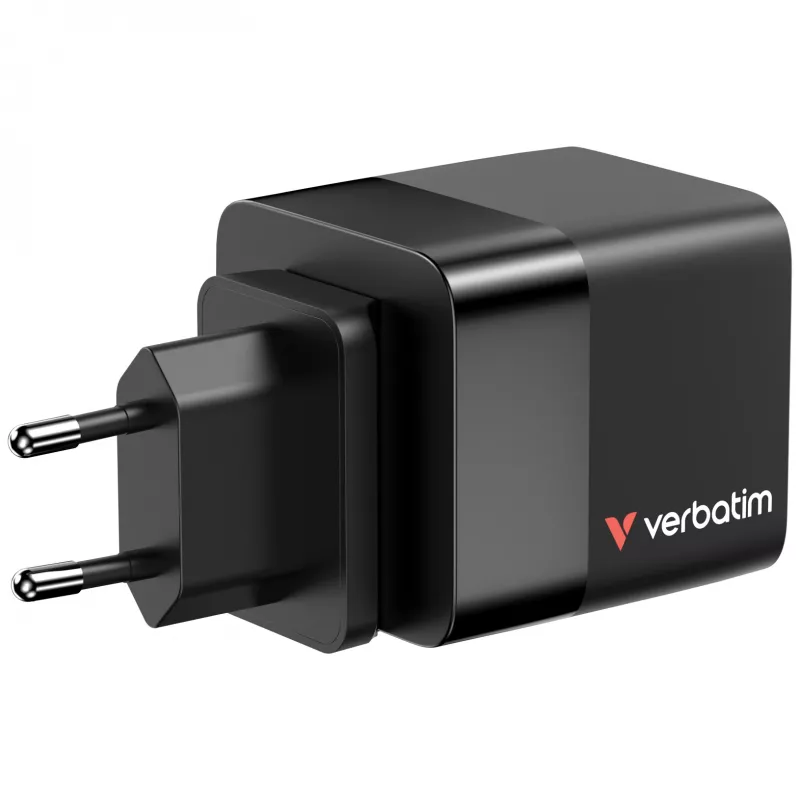 Verbatim GaN Charger 65W 2 Port wysuwany kabel wyświetlacz wtyczki US z adapterami EU i UK