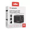 Verbatim GaN Charger 65W 2 Port wysuwany kabel wyświetlacz wtyczki US z adapterami EU i UK