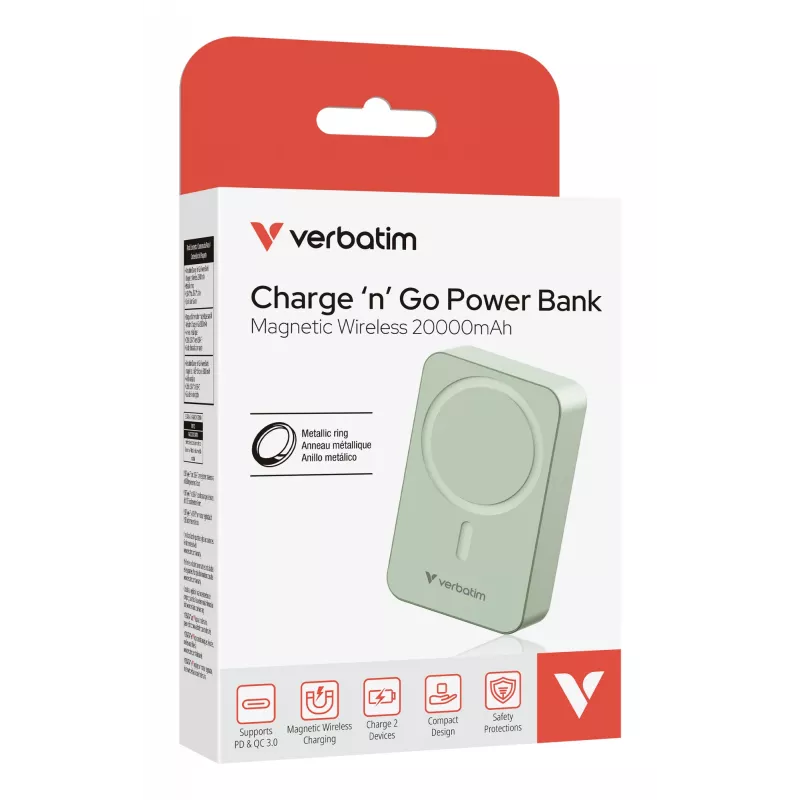 Verbatim Charge 'n' Go Essentials Magnetic Wireless Power Bank 20000 mAh zielony