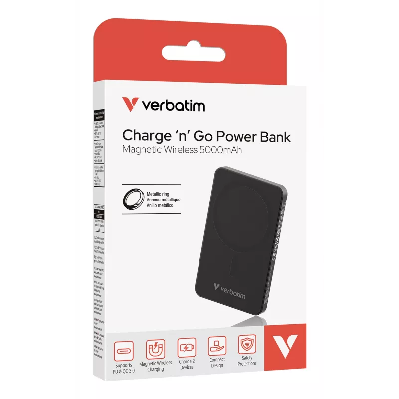 Verbatim Charge 'n' Go Essentials Magnetyczny powerbank bezprzewodowy 5000 mAh Czarny