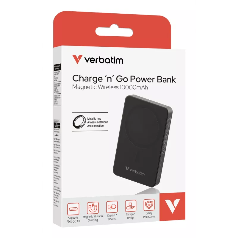 Verbatim Charge 'n' Go Essentials Magnetyczny Power Bank Bezprzewodowy 10000 mAh Czarny
