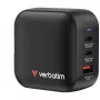 Mini ładowarka GaN Verbatim 70 W 3 porty wtyczka US z adapterami EU i UK
