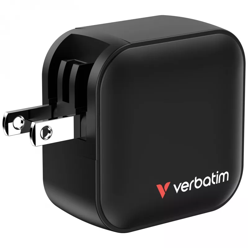 Mini ładowarka GaN Verbatim 70 W 3 porty wtyczka US z adapterami EU i UK