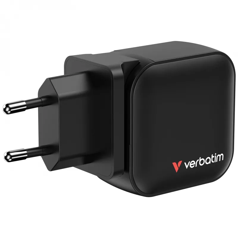 Mini ładowarka GaN Verbatim 70 W 3 porty wtyczka US z adapterami EU i UK
