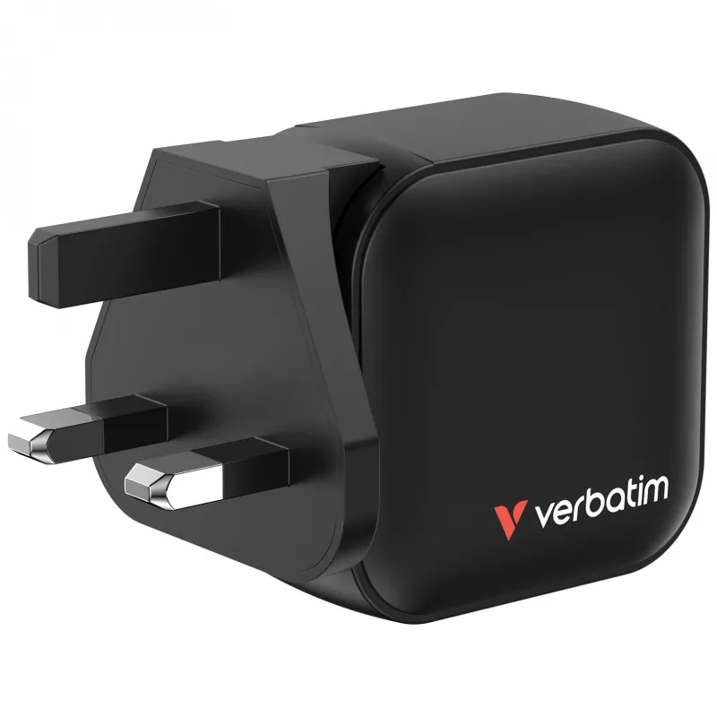 Mini ładowarka GaN Verbatim 70 W 3 porty wtyczka US z adapterami EU i UK