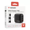 Mini ładowarka GaN Verbatim 70 W 3 porty wtyczka US z adapterami EU i UK