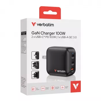 Verbatim GaN Charger 100W Universal Czarny AC Fast charging Indoor