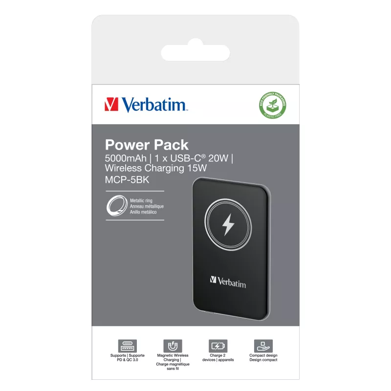 Powerbank VERBATIM Charge AnA Go 5000mAh magnetyczny bezprzewodowy, czarny
