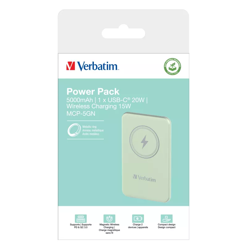 Verbatim Charge 'n' Go Magnetic Wireless Power Bank 5000mAh zielony