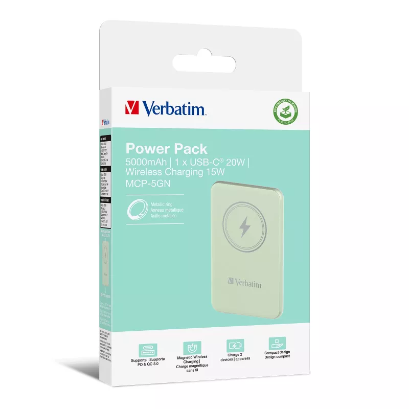 Verbatim Charge 'n' Go Magnetic Wireless Power Bank 5000mAh zielony