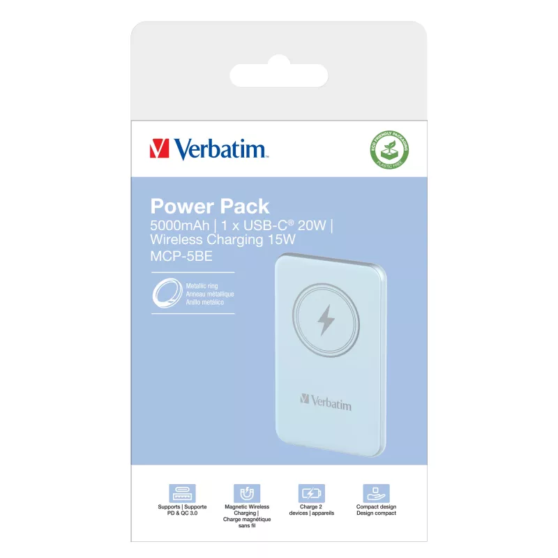 Verbatim Charge 'n' Go Magnetyczny bezprzewodowy powerbank 5000mAh niebieski