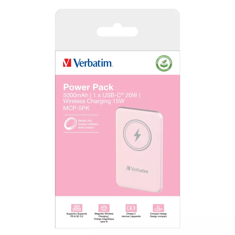 Verbatim Charge 'n' Go Magnetic Wireless Power Bank 5000mAh Różowy