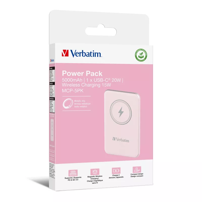 Verbatim Charge 'n' Go Magnetic Wireless Power Bank 5000mAh Różowy