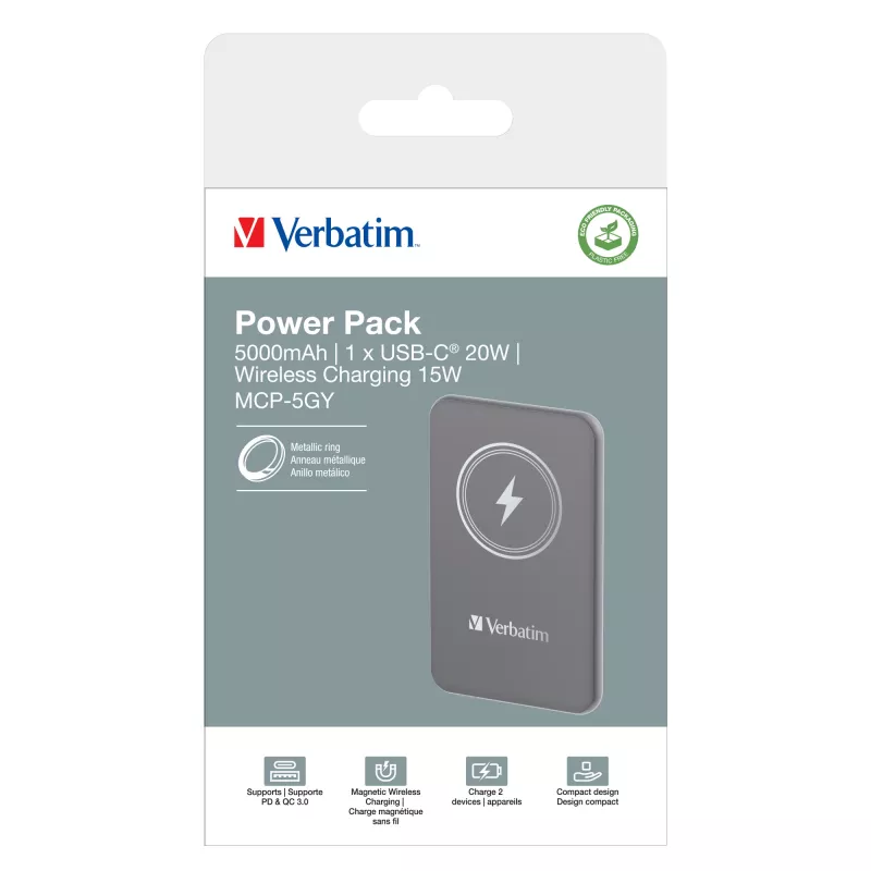 Verbatim Charge 'n' Go Magnetic Wireless Power Bank 5000mAh Szary