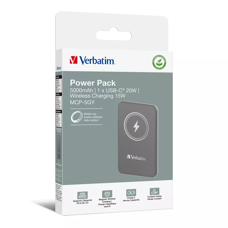 Verbatim Charge 'n' Go Magnetic Wireless Power Bank 5000mAh Szary