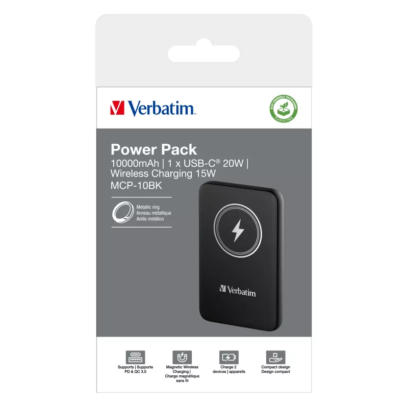 Verbatim Charge 'n' Go Magnetyczny Bezprzewodowy Powerbank 10000 mAh Czarny