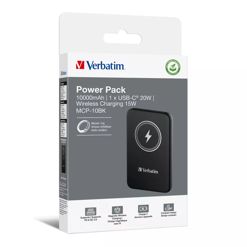 Verbatim Charge 'n' Go Magnetyczny Bezprzewodowy Powerbank 10000 mAh Czarny