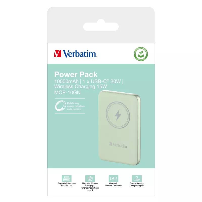 Verbatim Charge 'n' Go Magnetic Wireless Power Bank 10000mAh zielony