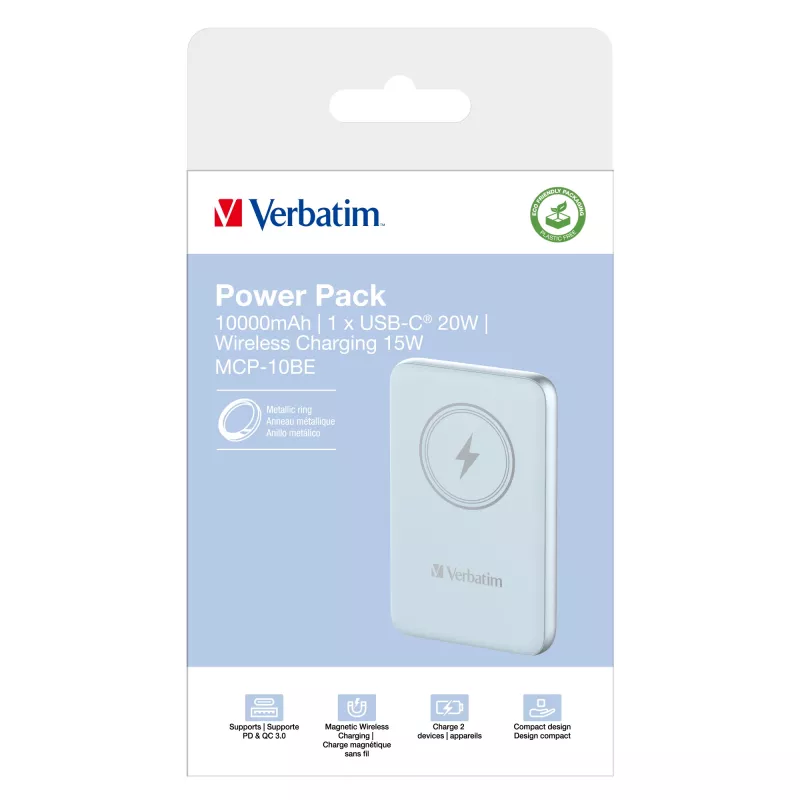 Verbatim Charge 'n' Go Magnetyczny Bezprzewodowy Power Bank 10000mAh Niebieski
