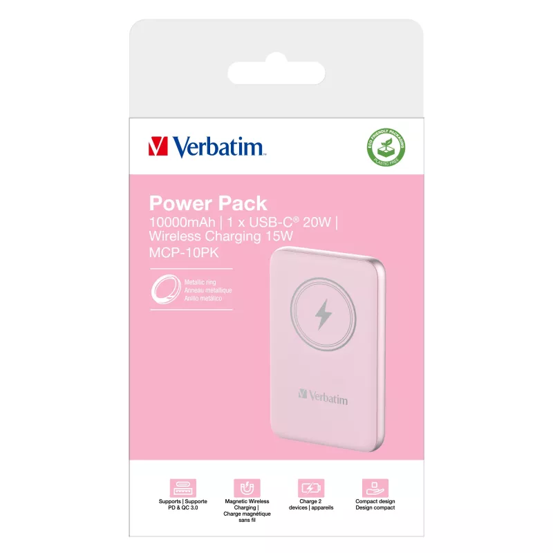 Verbatim Charge 'n' Go Magnetyczny Powerbank Bezprzewodowy 10000mAh Różowy