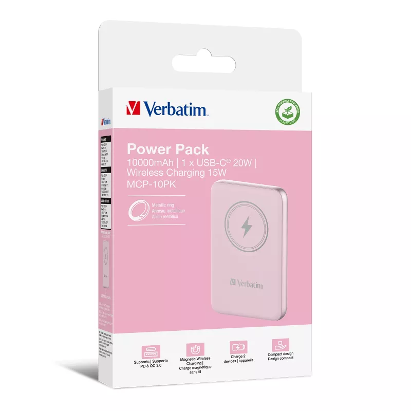 Verbatim Charge 'n' Go Magnetyczny Powerbank Bezprzewodowy 10000mAh Różowy