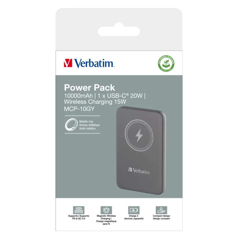 Verbatim Charge 'n' Go Magnetic Wireless Power Bank 10000mAh Szary