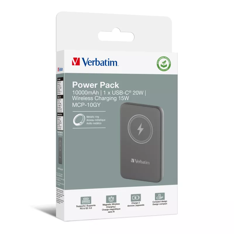 Verbatim Charge 'n' Go Magnetic Wireless Power Bank 10000mAh Szary