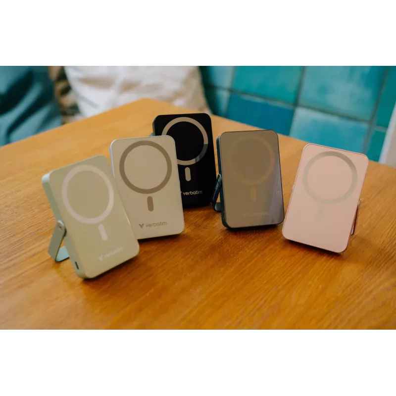 Verbatim Charge 'n' Go Magnetic Wireless Power Bank z stand - 10000 mAh Niebieski