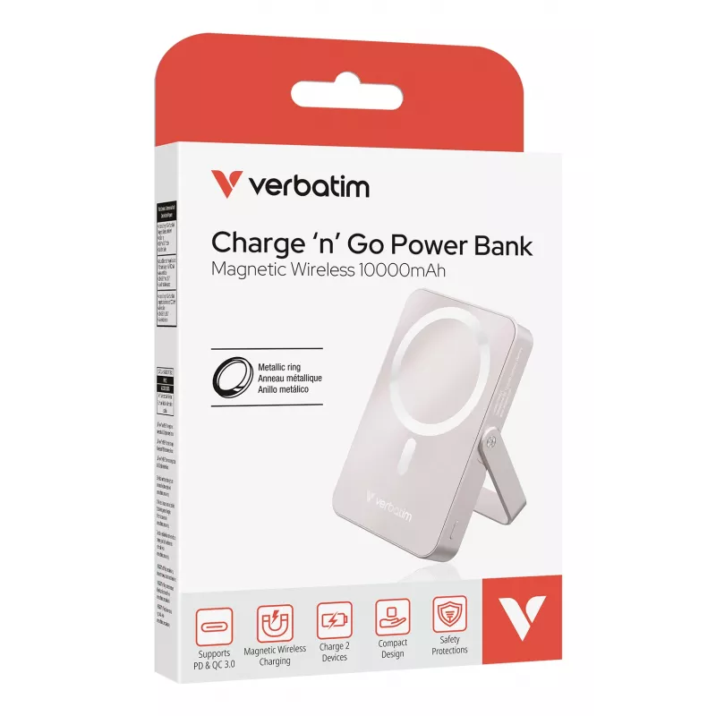 Verbatim Charge 'n' Go Magnetyczny bezprzewodowy powerbank z podstawką - 10000 mAh Różowy