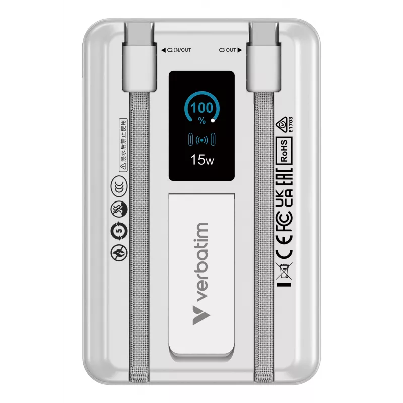 Verbatim Charge'n'Go 2C & Display Power Bank 10000 mAh Srebrny