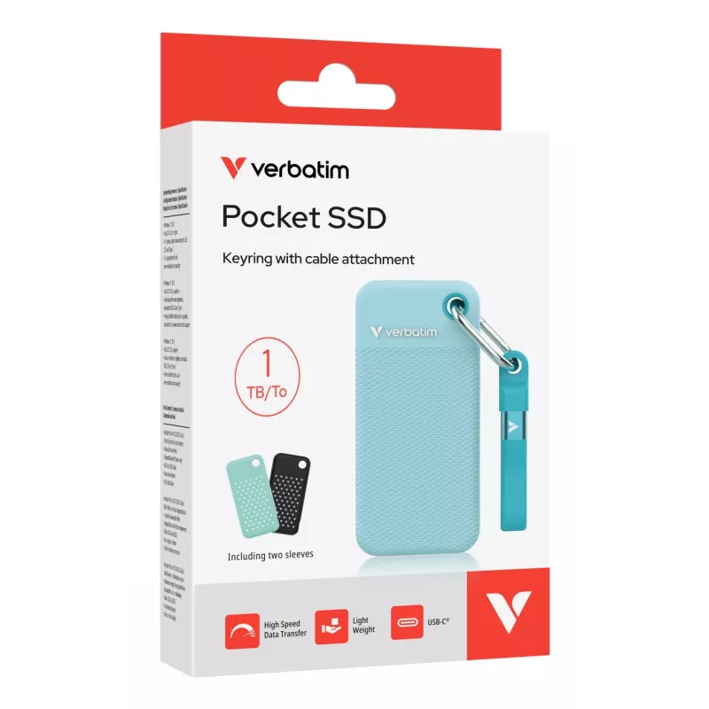 Verbatim Pocket SSD USB 3.2 Gen 2 1TB Polar niebieski z dwoma gumowymi osłonami