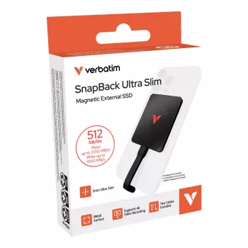 Verbatim SnapBack Ultra cienki SSD 512 GB USB Type-C USB 3.2 Gen 2x2 czarny