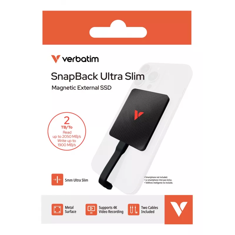 Verbatim SnapBack Ultra cienki SSD 2TB USB Type-C USB 3.2 Gen 2x2 Czarny