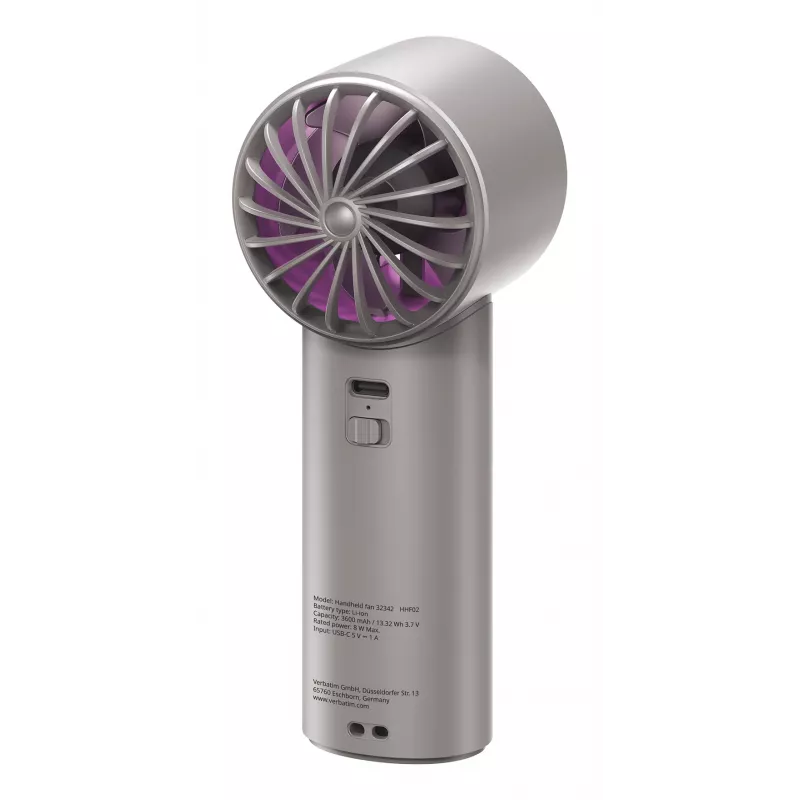 Verbatim Cool’n’Go IceTouch Handheld Fan szary/fioletowy, szary, fioletowy, 1 fan(s), Handheld fan, 1 szt., 8 W, Lithium-Ion (Li-Ion)