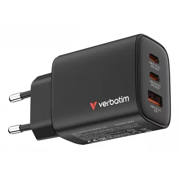 Ładowarka Verbatim Essentials GaN 65W z wtyczką EU, czarna, do użytku wewnątrz pomieszczeń, AC, 20 V, czarna