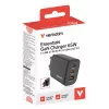 Ładowarka Verbatim Essentials GaN 65W z wtyczką EU, czarna, do użytku wewnątrz pomieszczeń, AC, 20 V, czarna