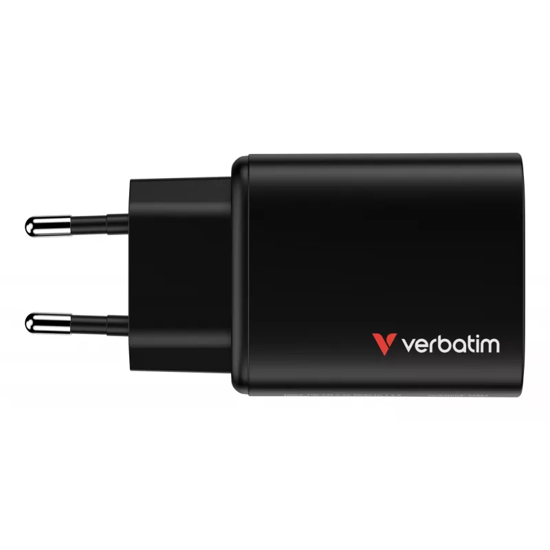Ładowarka Verbatim Essentials GaN 65W z wtyczką EU, czarna, do użytku wewnątrz pomieszczeń, AC, 20 V, czarna