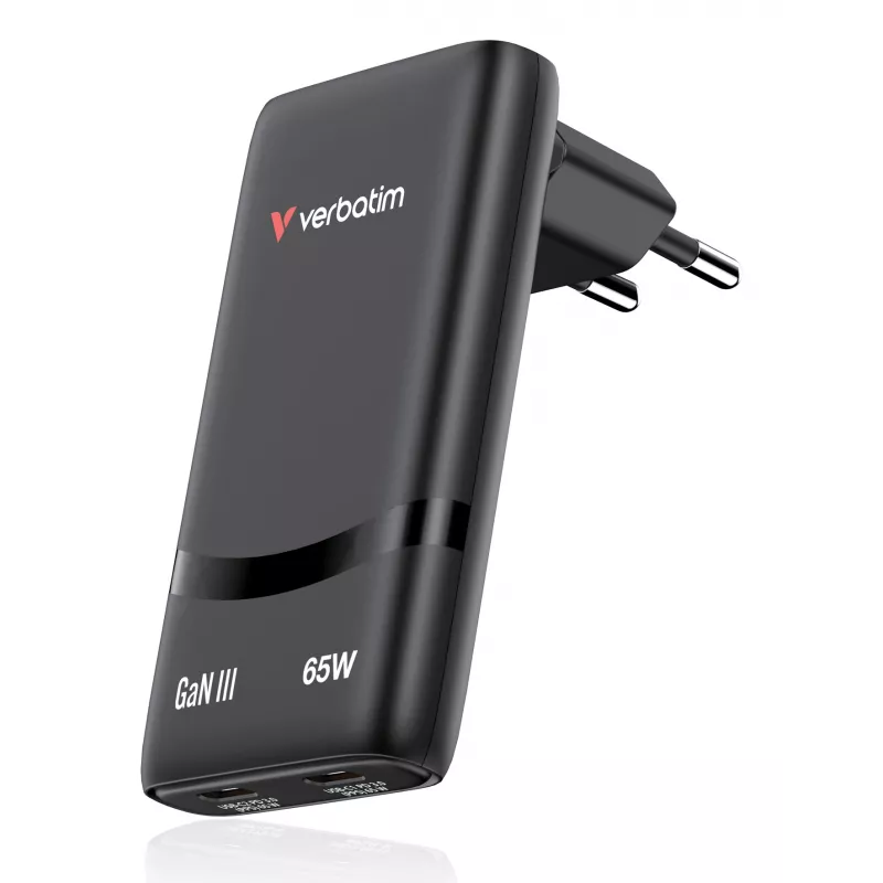 Verbatim Fold 'n' Go GaN Charger 65W wtyczka EU czarna, Do użytku wewnątrz, AC, 20 V, Czarna
